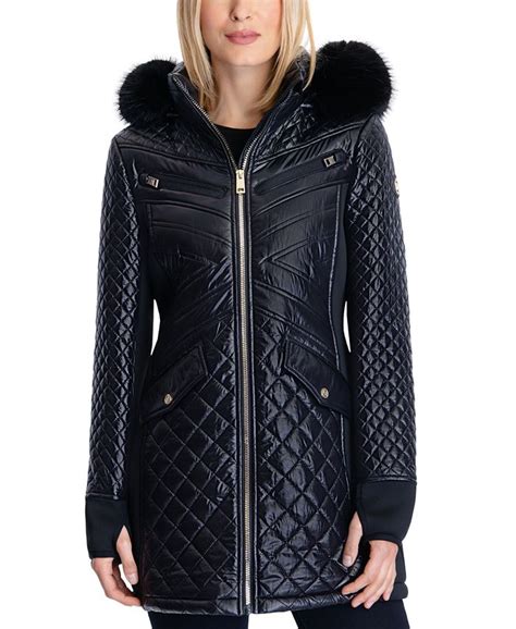 michael kors faux fur collar coat|Michael Kors removable hood coats.